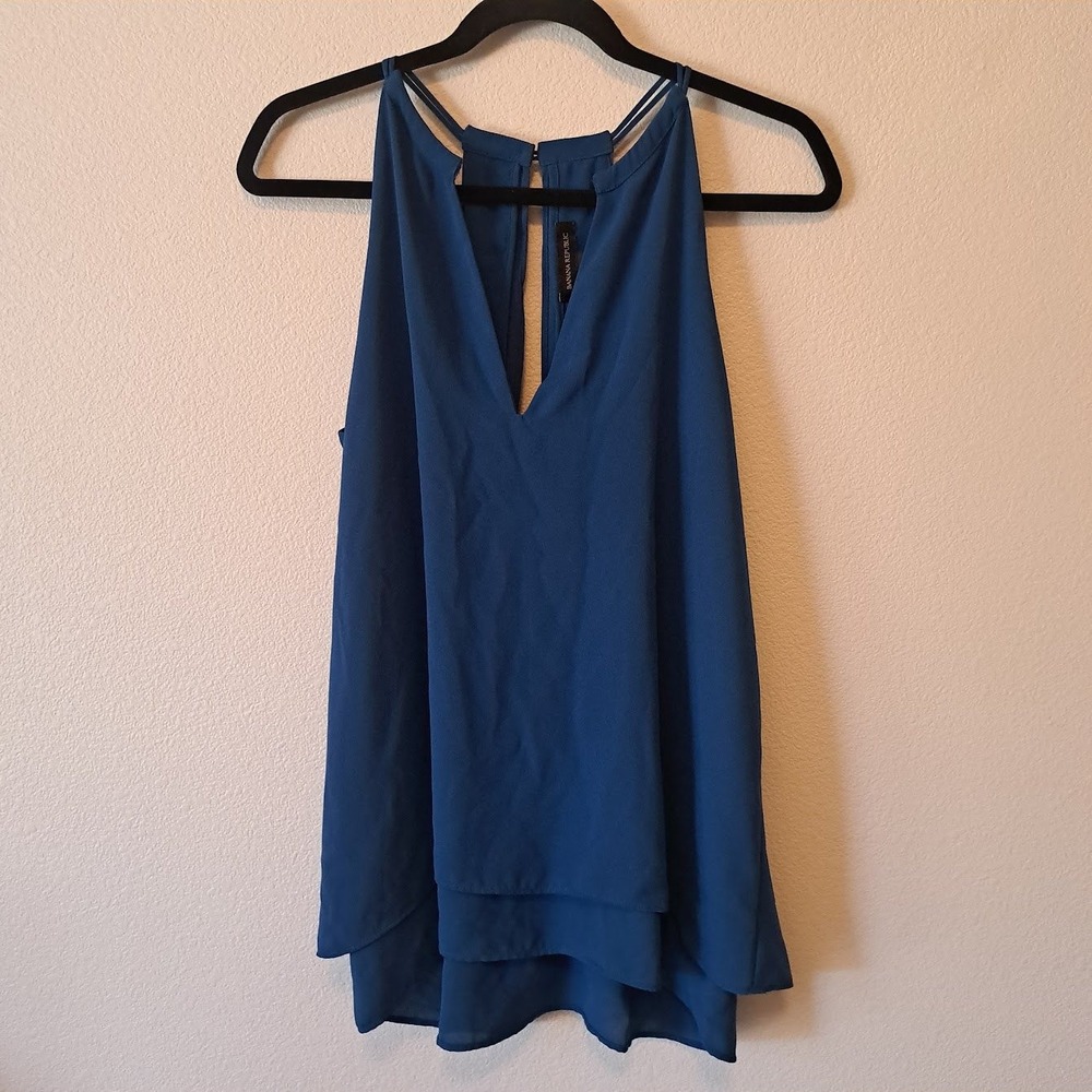 Banana Republic Womens Teal Blue Layered‎ V-Neck Halter Blouse Top Medium